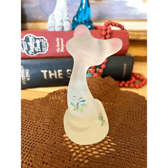 Vintage Fenton Happy Cat Frosted Glass Hand Painted Kitty 4 Inch Mini Figurine C - Picture 5 of 5